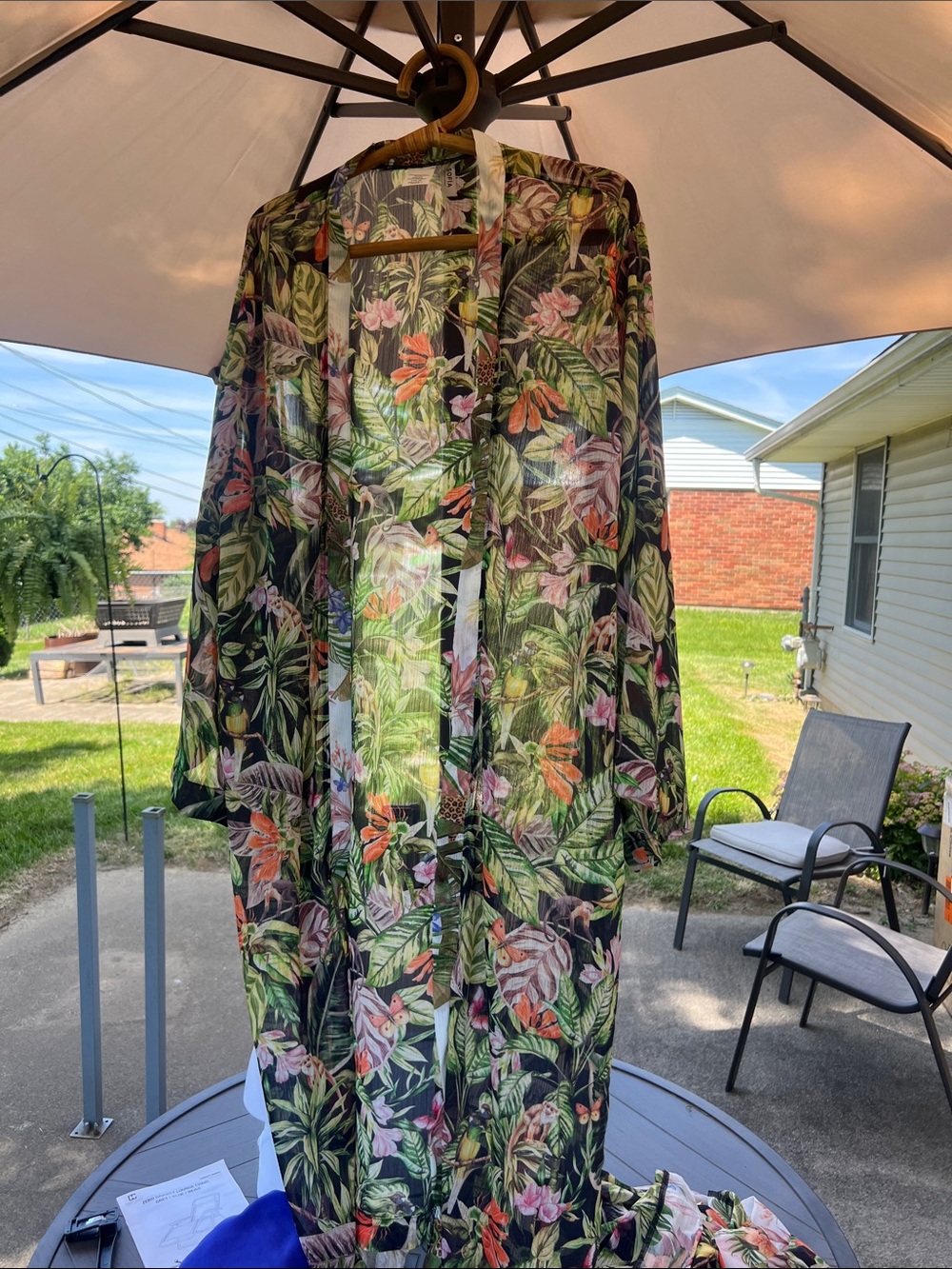 Sheer Tropical Floral Swim Coverup - Black with Green & Pink